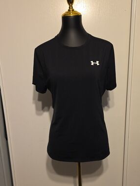 Under Armour Women's Black Short Sleeve Crew Neck Tee with White Logo